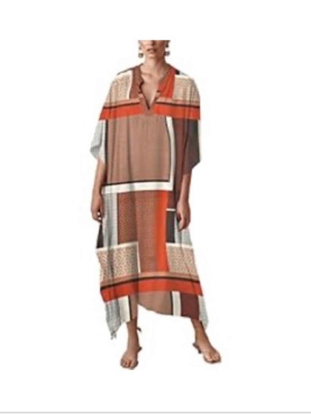 Women's Geometric Print Kaftan Dress in Rust and Cream